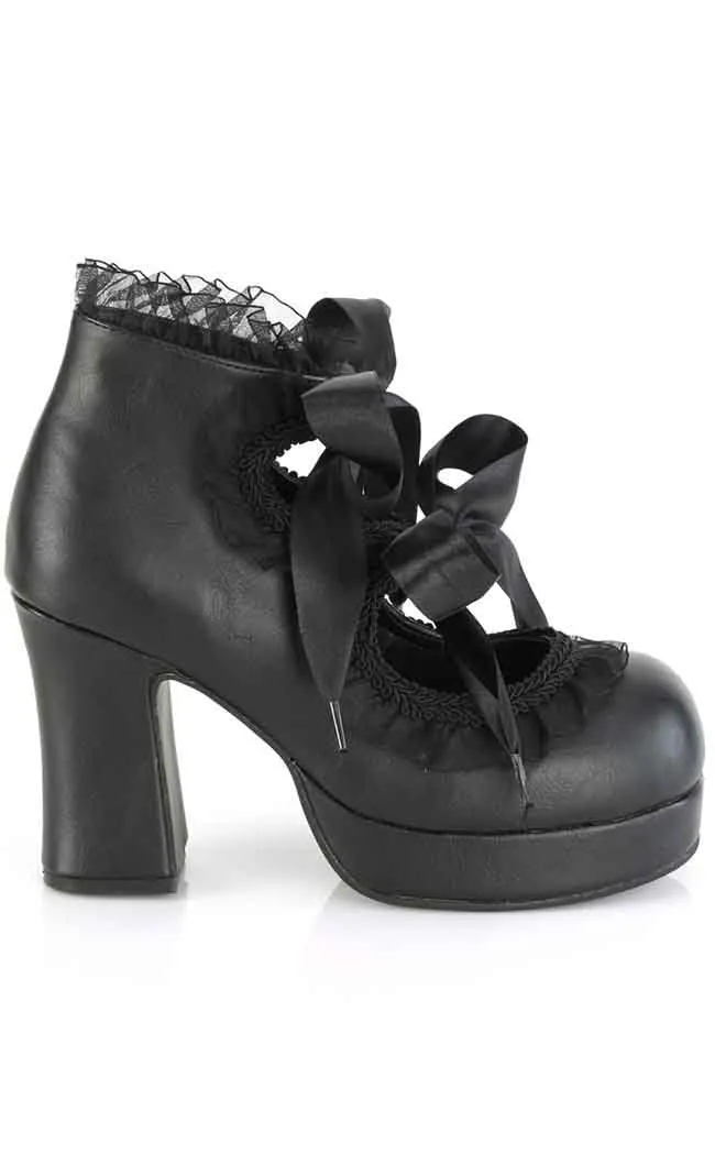 GOTHIKA-53 Black Frilly Mary Jane Heels