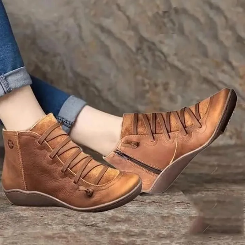 HanaChoice Premium Winter Lace-Up Genuine Leather Ankle Boots For Women 2023 Design