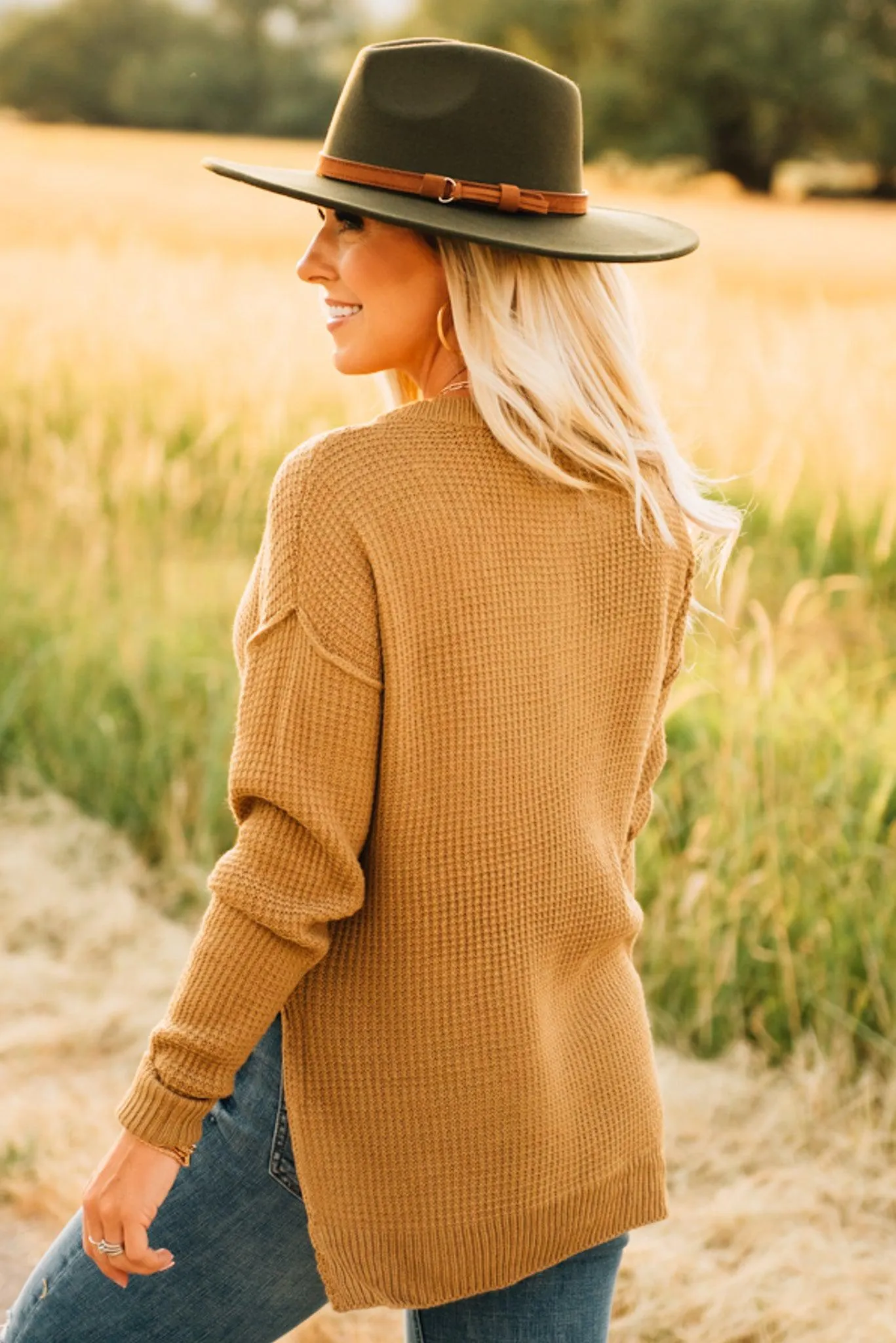 Henley Waffle Knit Sweater