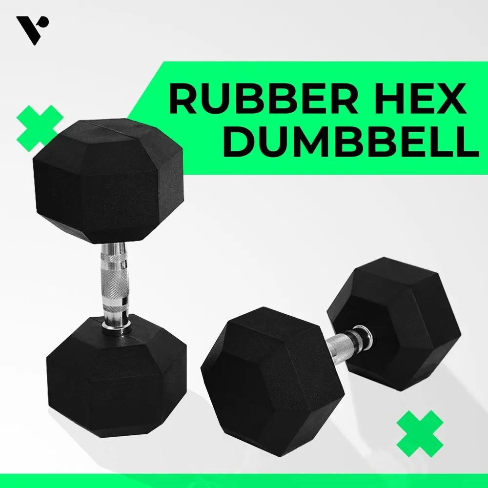 Hex-end Rubber Dumbbells 12.5kg, Textured Grip - VERPEAK