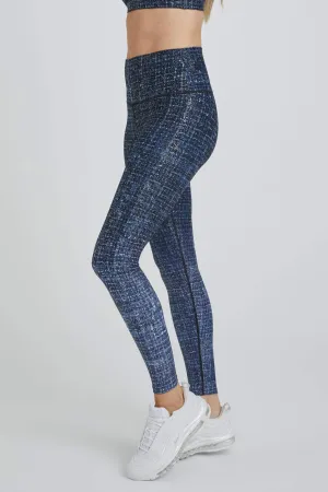 High Waisted Leggings Navy Tweed With Foil