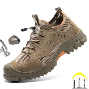 Hnzxzm Summer Breathable Industrial Men Shoes Work Sneakers Steel Toe Safety Boots Men Non-slip Indestructible Shoe Puncture-Proof Boot