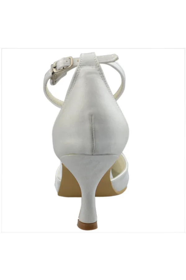 Ivory Ankle Strap Close Toe Low Heel Wedding Shoes S98