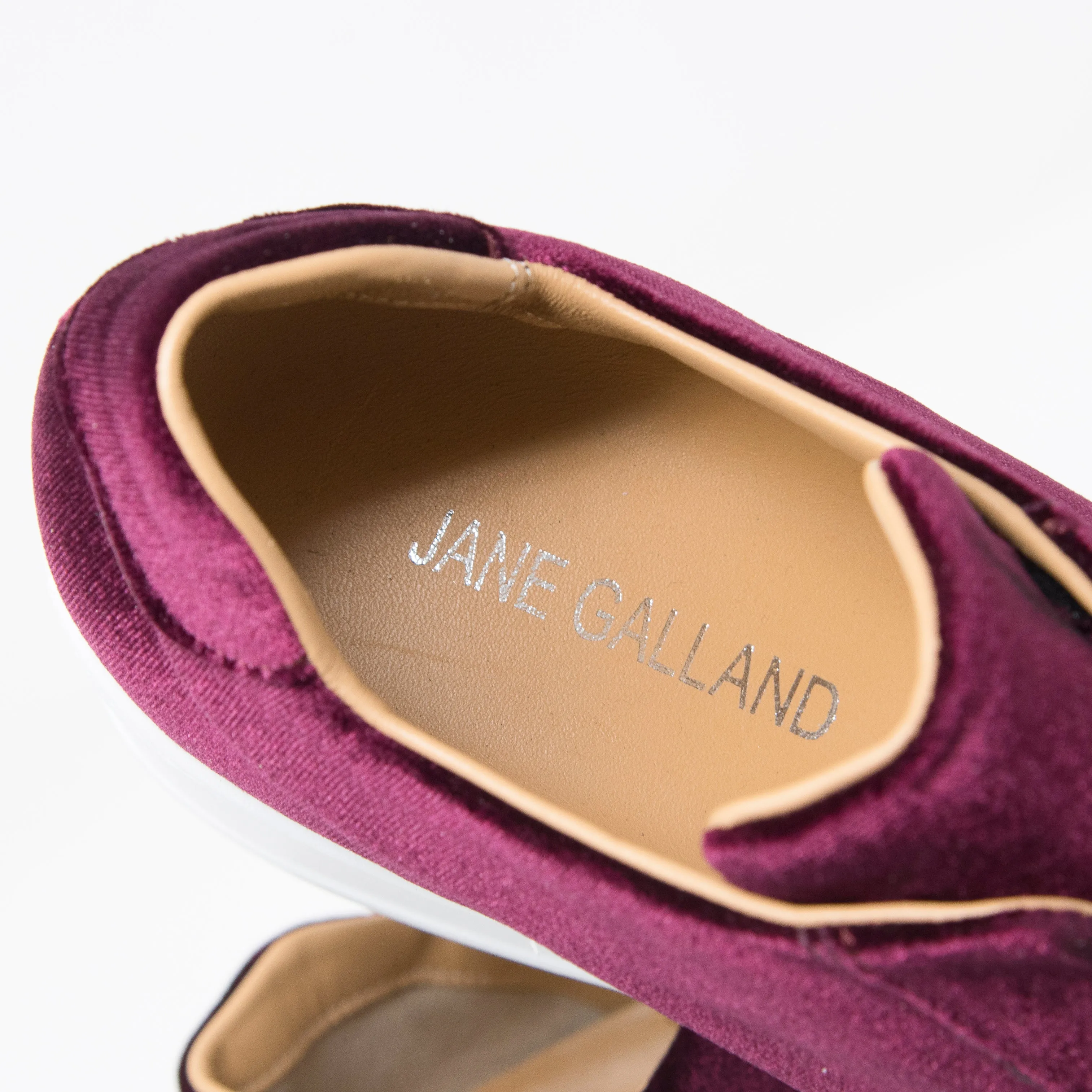 Jane Galland Bordeaux Velvet Platform Trainers