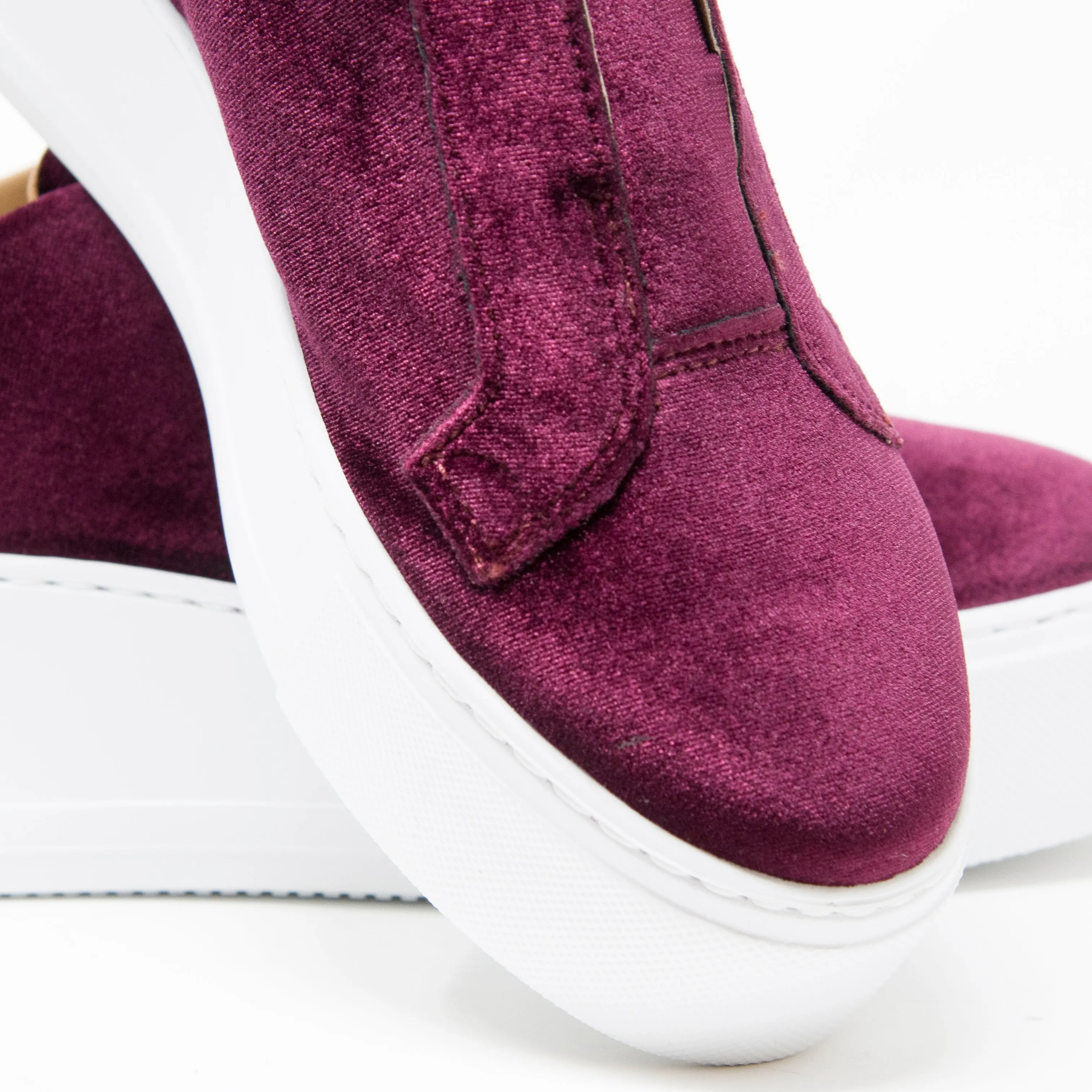 Jane Galland Bordeaux Velvet Platform Trainers