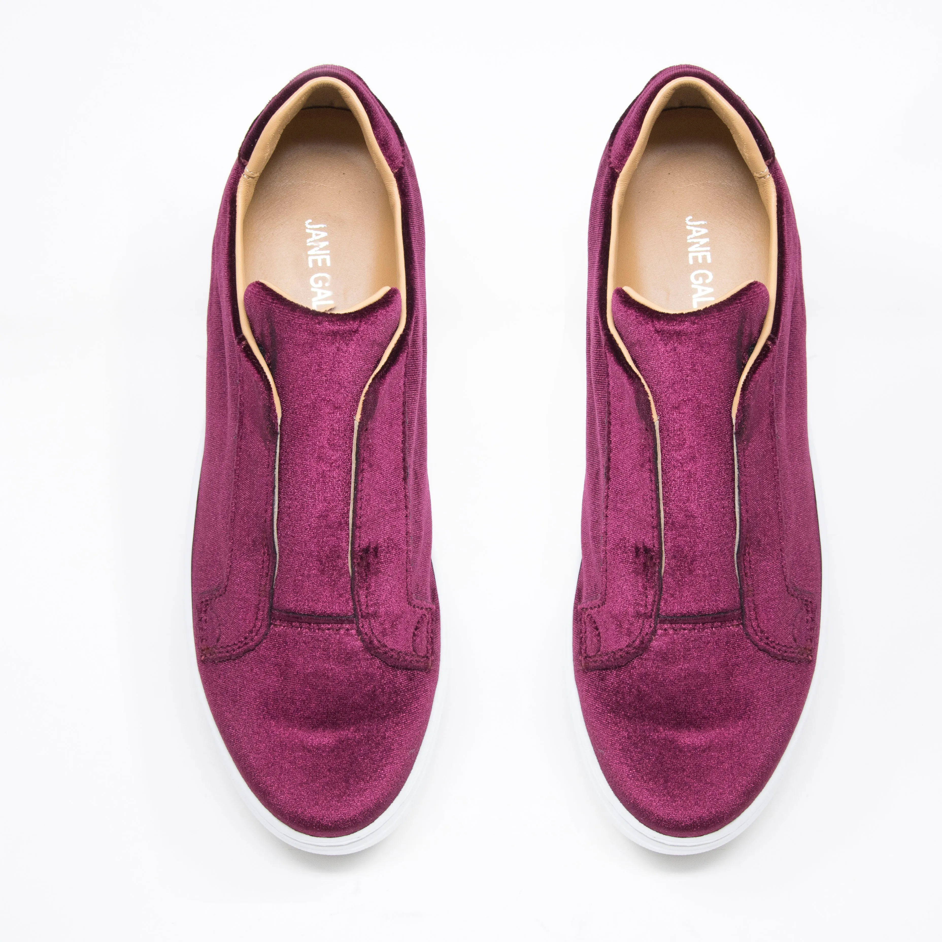 Jane Galland Bordeaux Velvet Platform Trainers