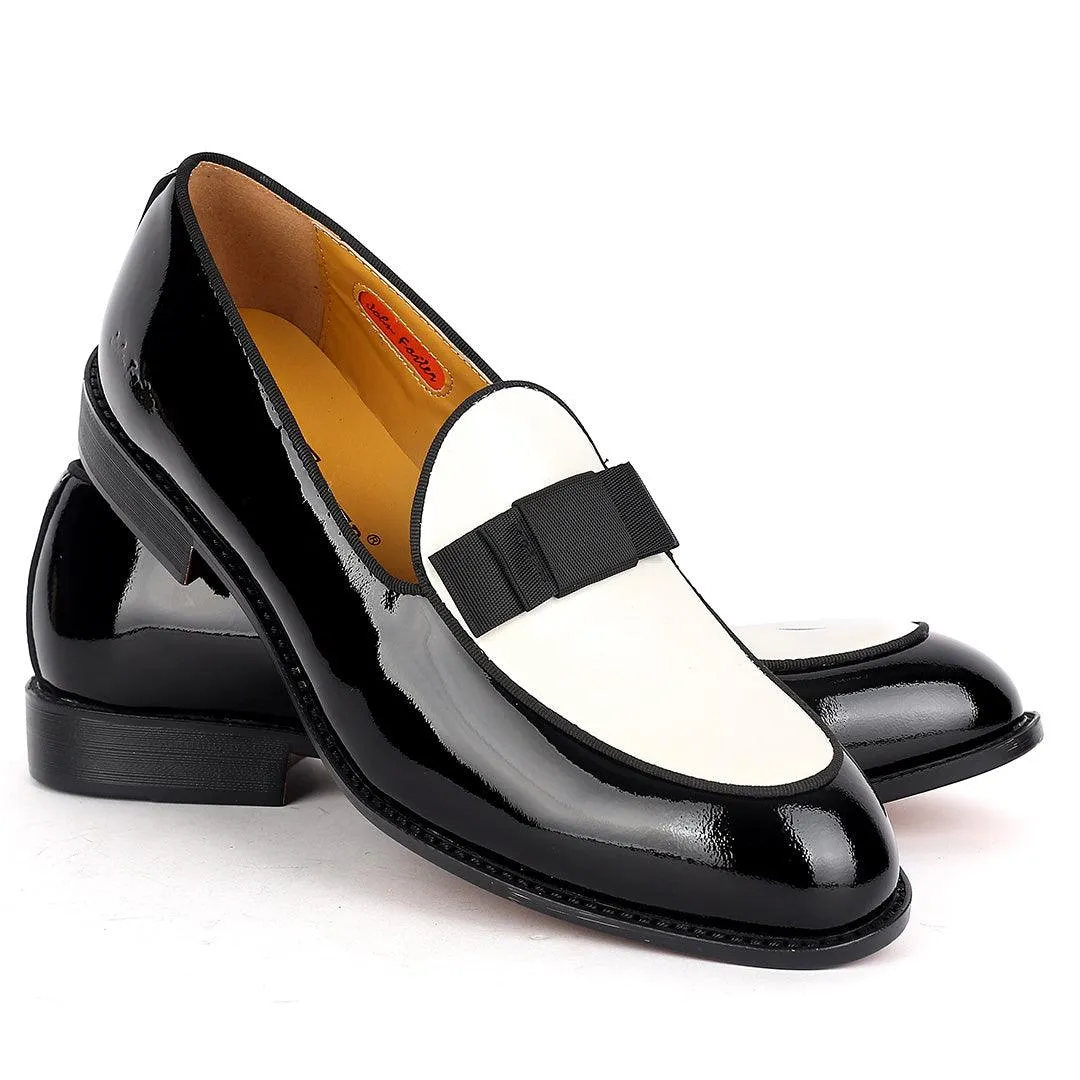 John Foster Classy Glossy Black And White Leather Shoe