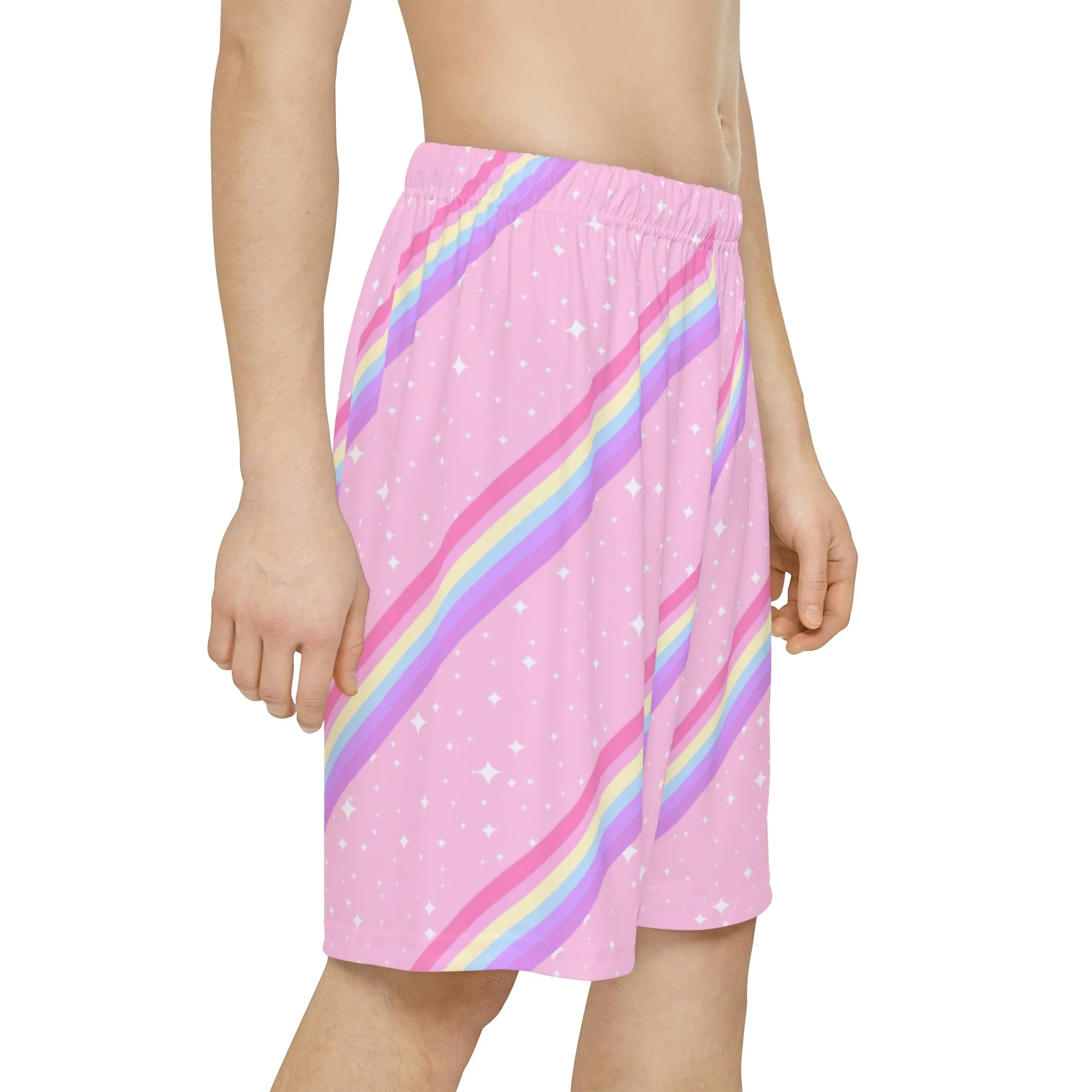 Kawaii Sparkle Cake Rainbow Beam Men's Gym Shorts