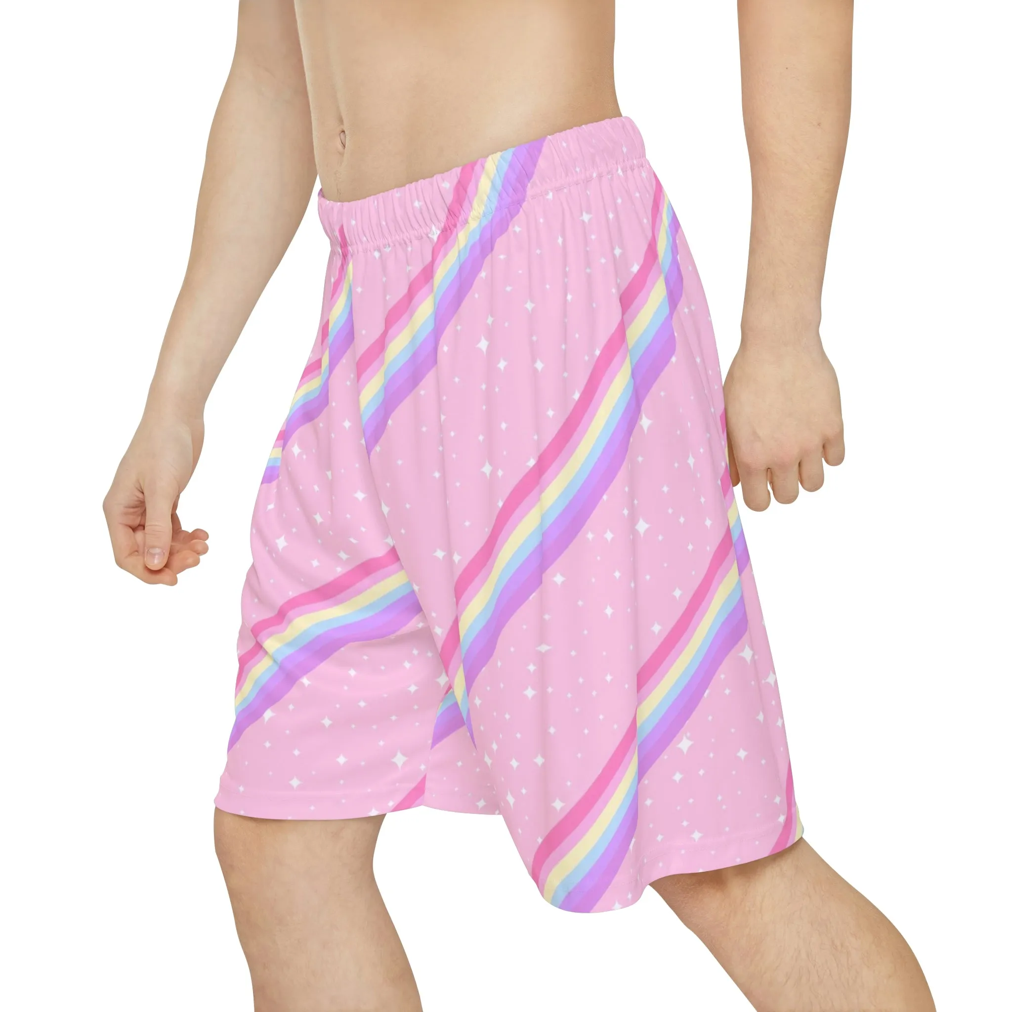 Kawaii Sparkle Cake Rainbow Beam Men's Gym Shorts