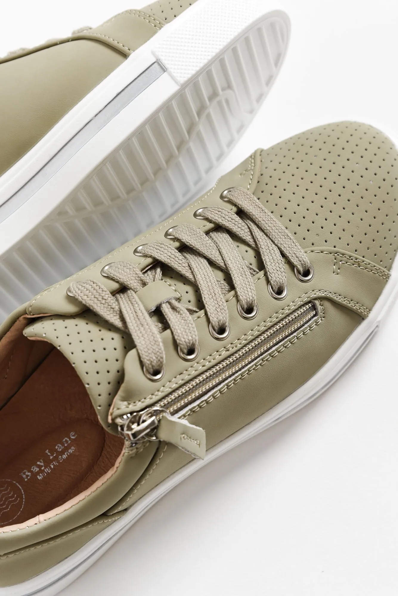 Kiki Khaki Leather Zip Sneaker