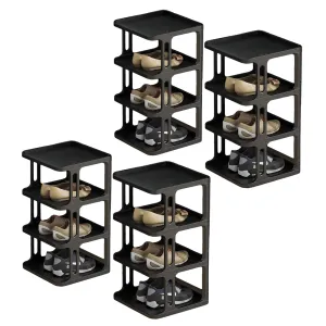 Kuber Industries (Set of 4) Waterproof Plastic Chappal Stand for Slipper & Footwear | 4-Layer Portable Shoe Rack For Home | Collapsible Design - Black