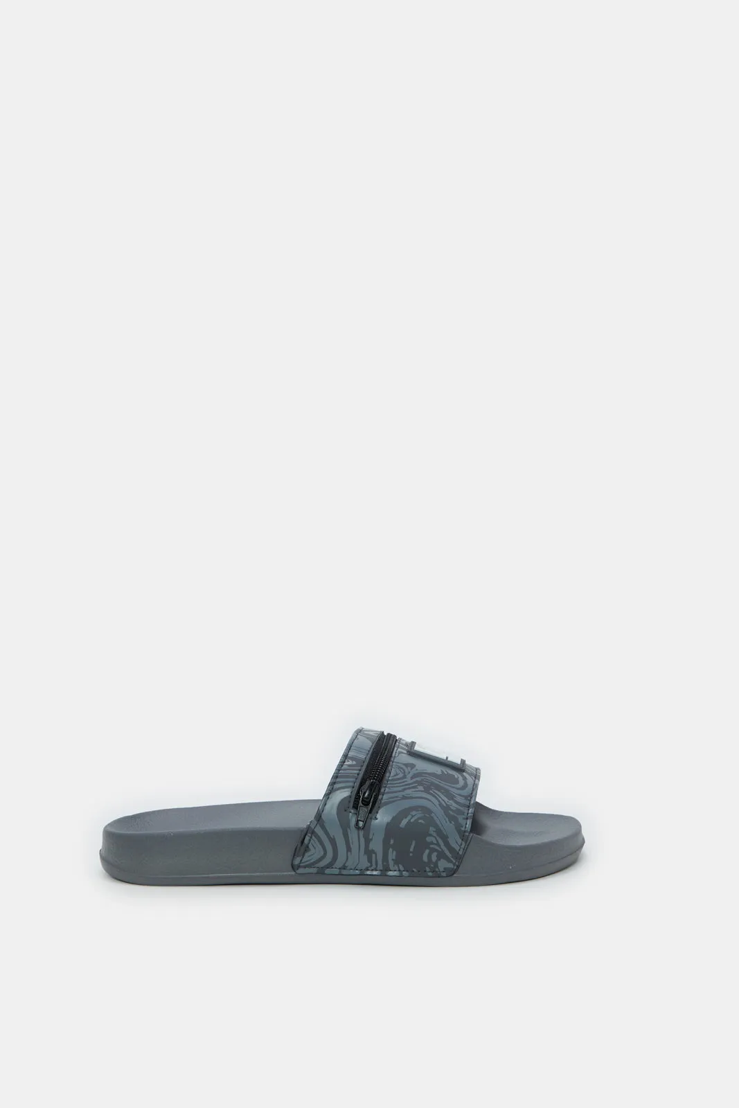 Men Black Slide With Zipper