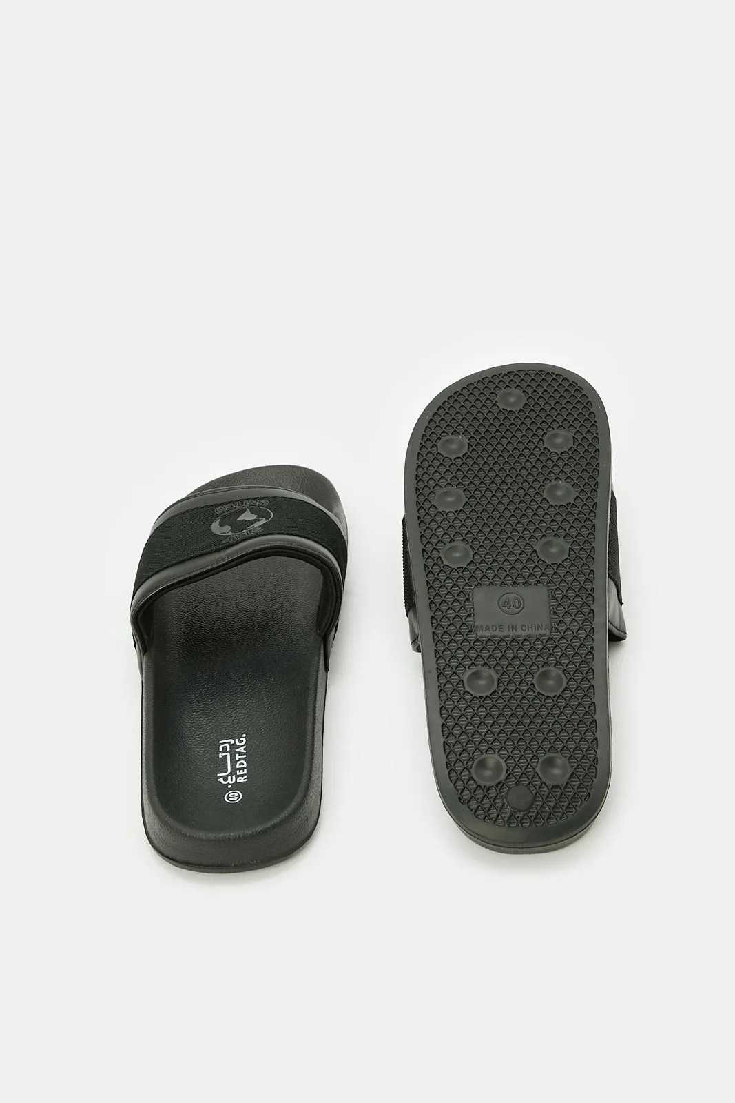 Men Black Slogan Embossed Slide