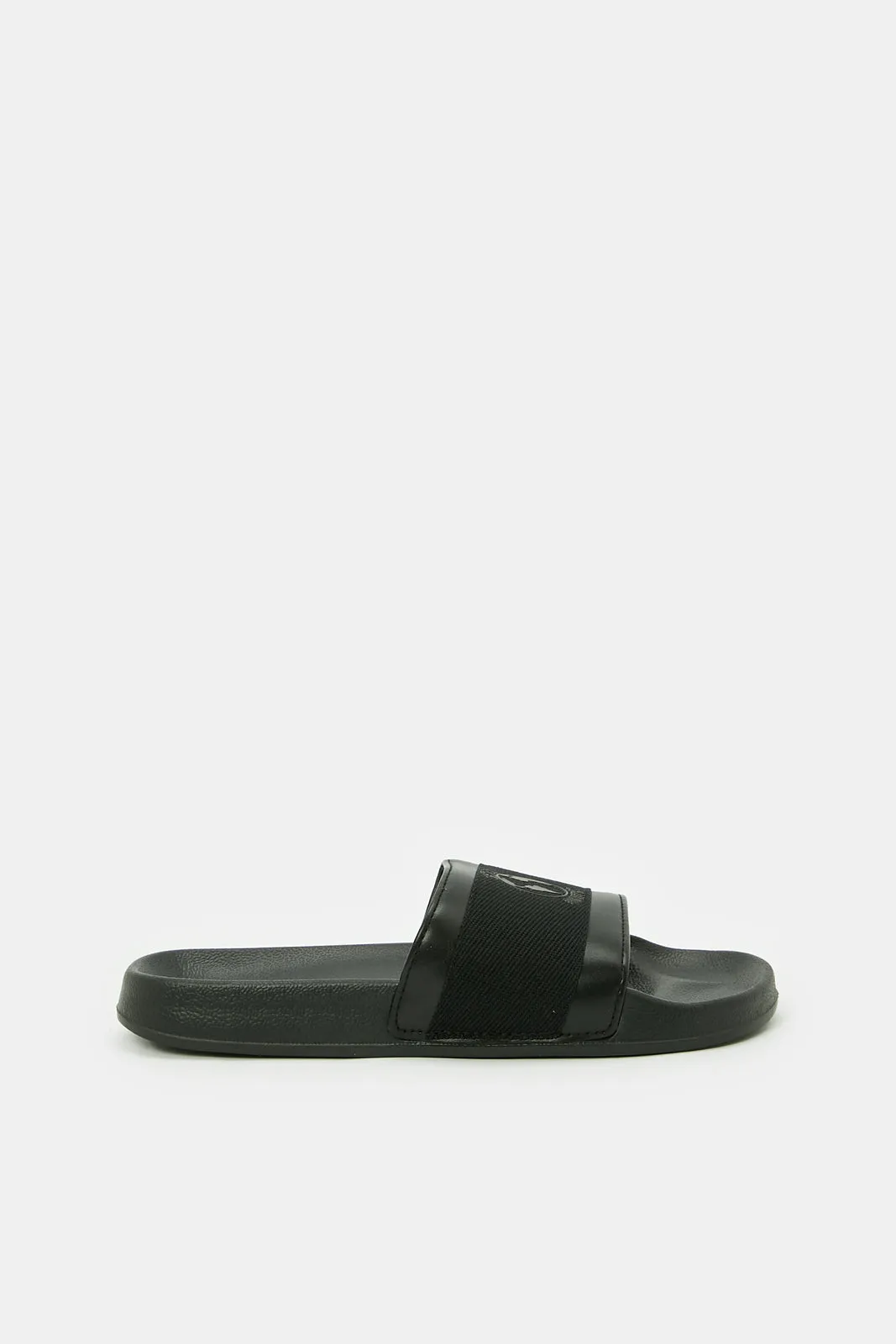 Men Black Slogan Embossed Slide