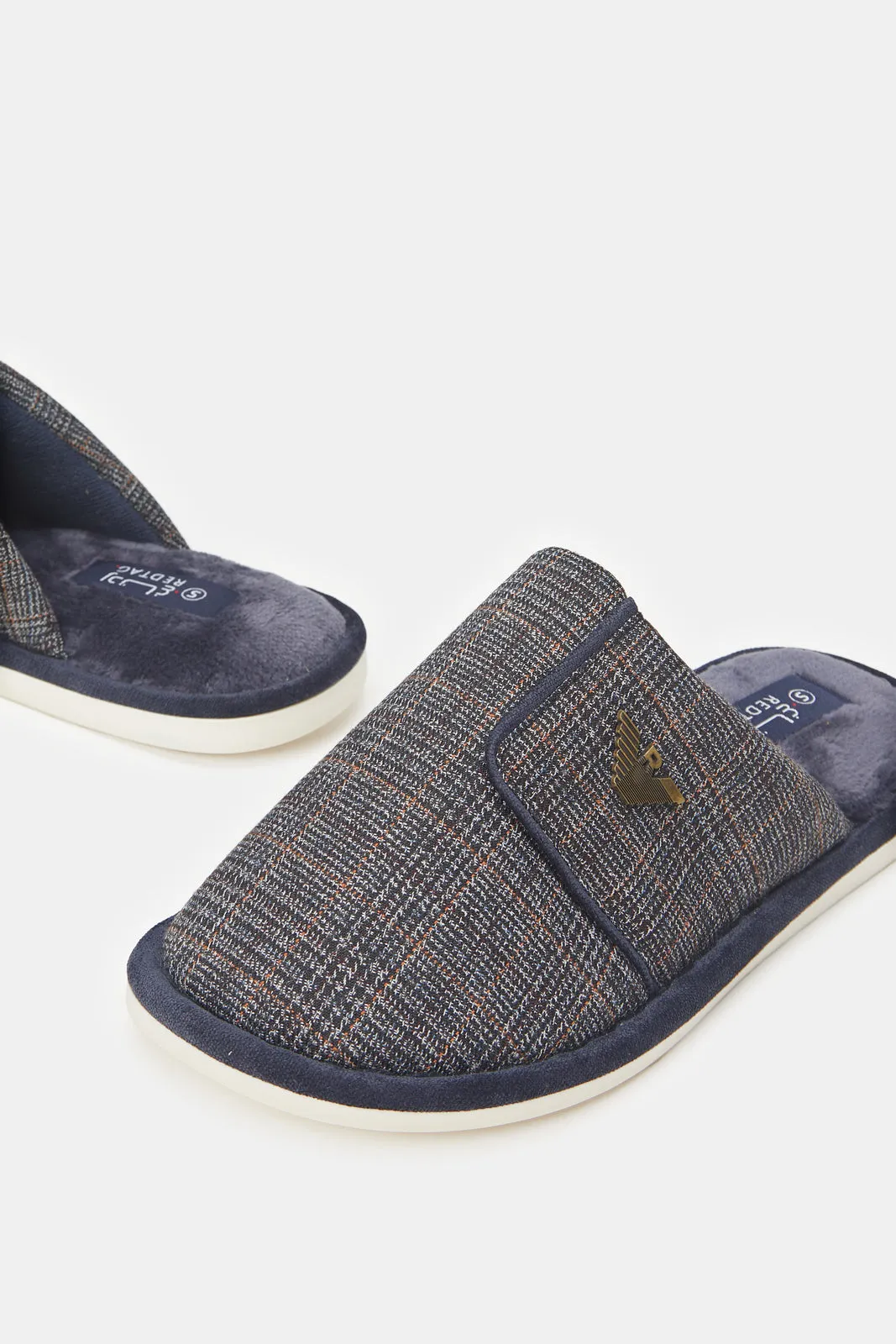 Men Charcoal Checkered Mule Slipper