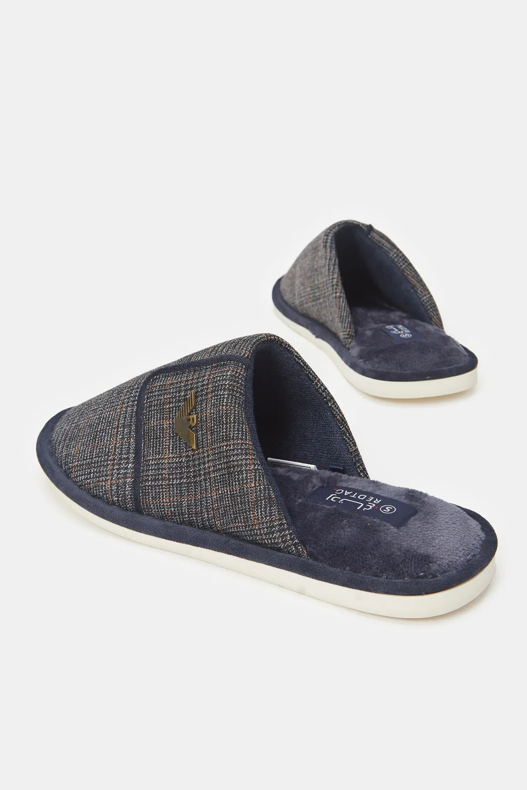 Men Charcoal Checkered Mule Slipper