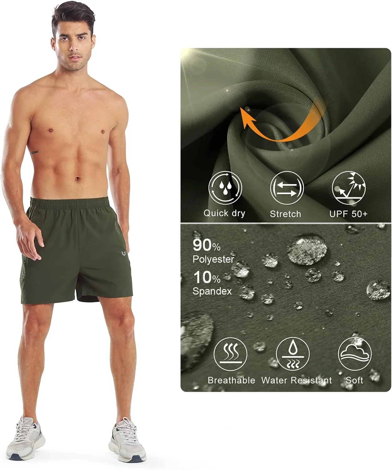 Men's 5-Inch Workout Shorts with Zipper Pockets Reflective Strips