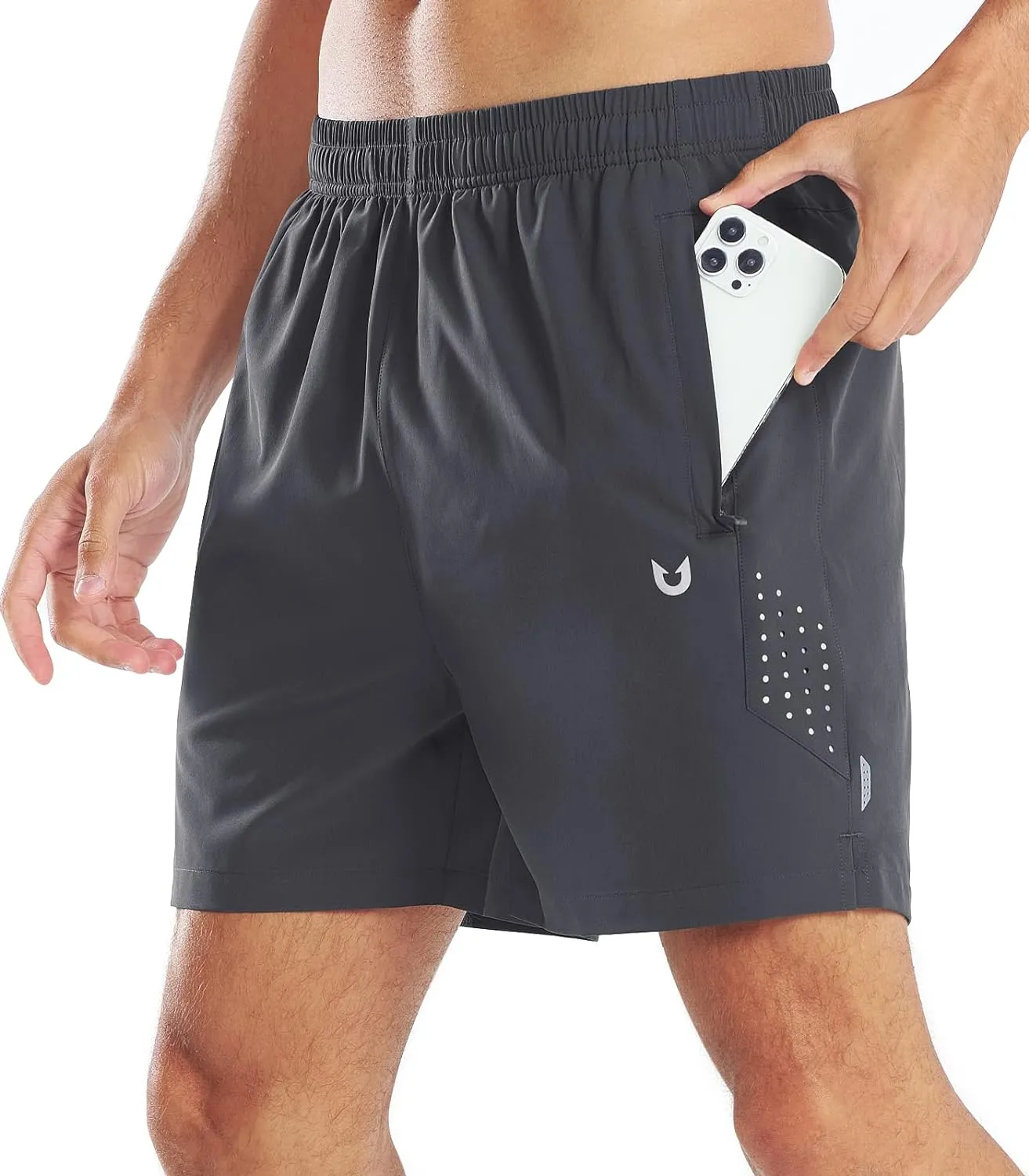 Men's 5-Inch Workout Shorts with Zipper Pockets Reflective Strips