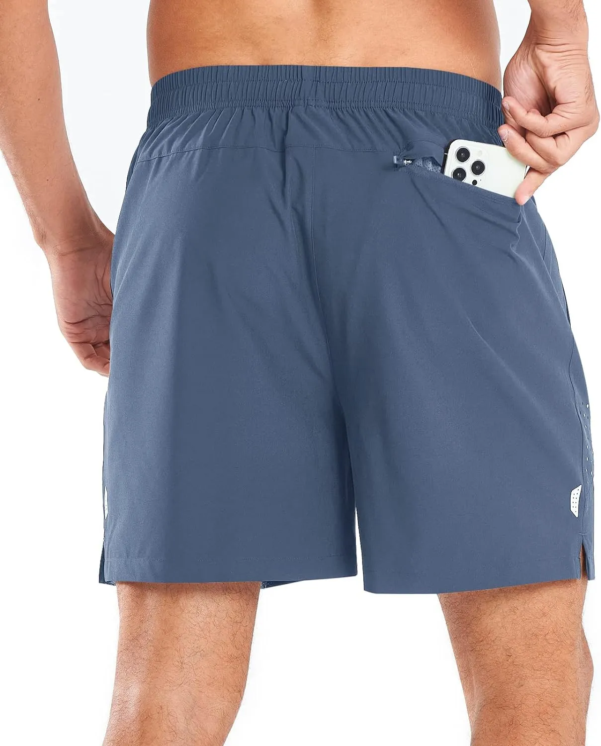 Men's 5-Inch Workout Shorts with Zipper Pockets Reflective Strips