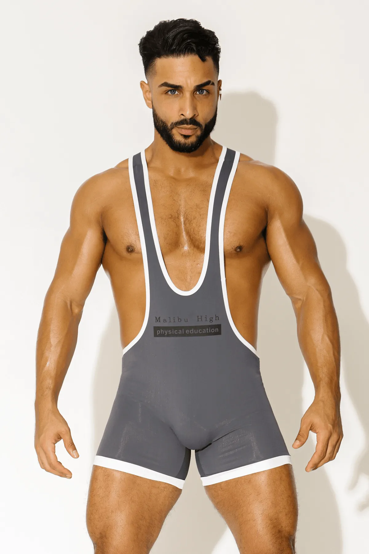 Men's Athletic Wrestling Singlet Bodysuit - Dark Grey