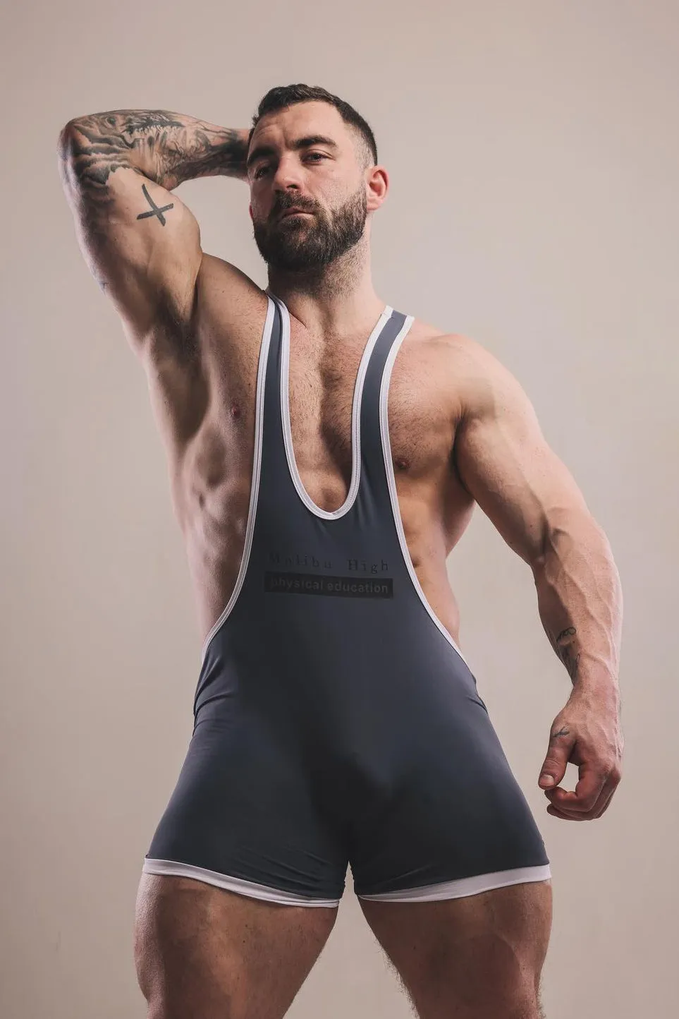 Men's Athletic Wrestling Singlet Bodysuit - Dark Grey