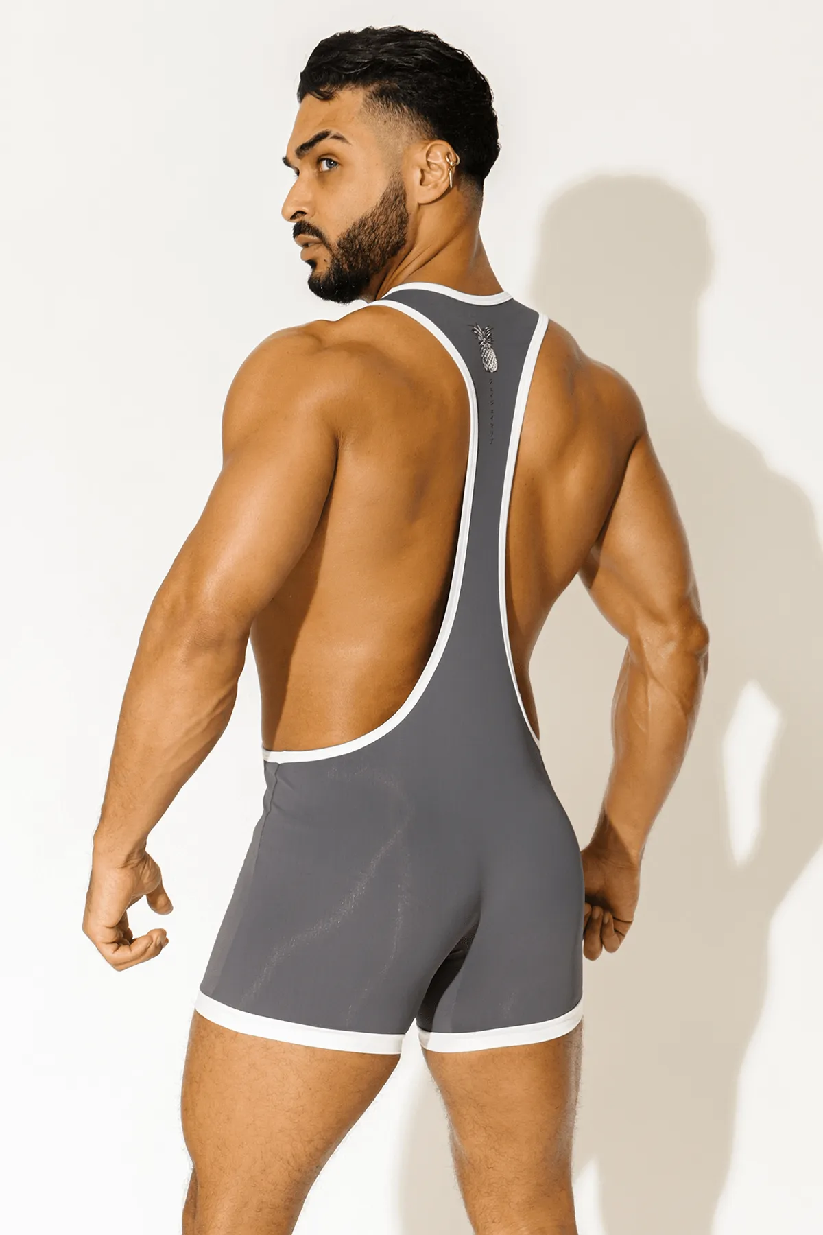 Men's Athletic Wrestling Singlet Bodysuit - Dark Grey