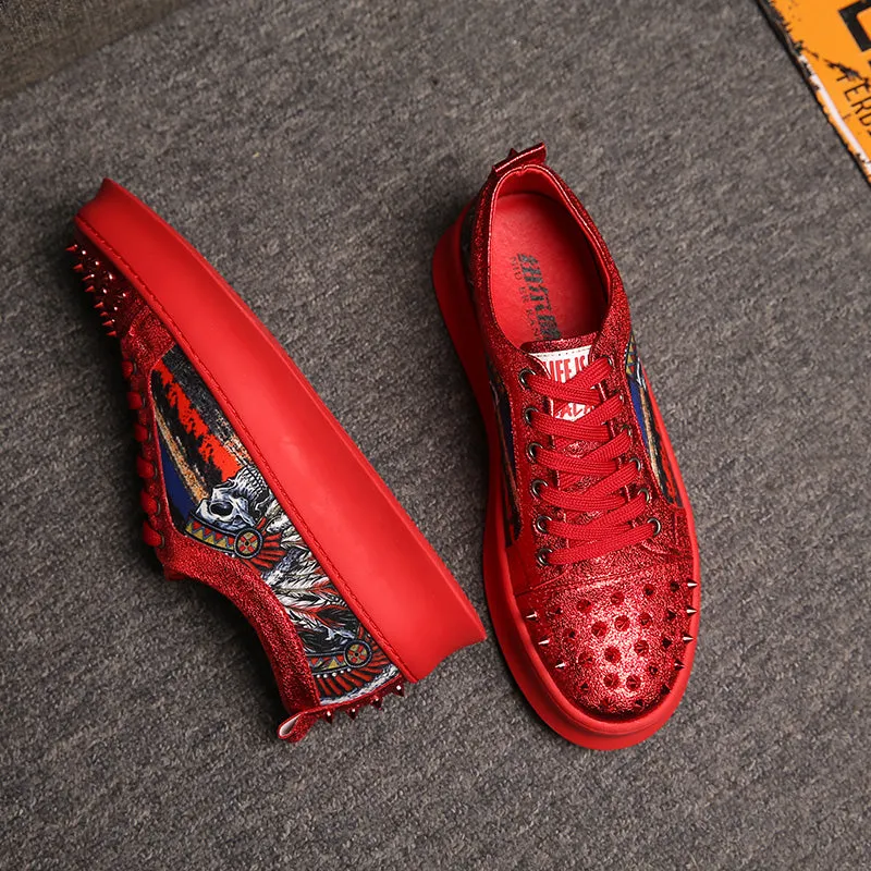 Men's Casual Printed Sneakers With Rivets