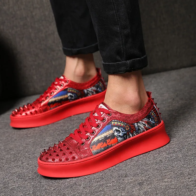 Men's Casual Printed Sneakers With Rivets