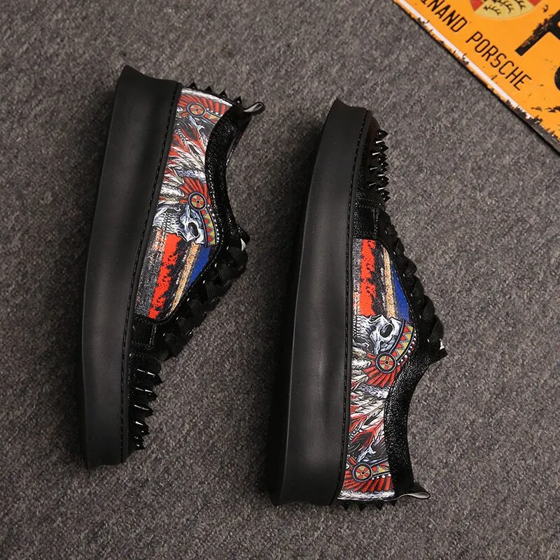 Men's Casual Printed Sneakers With Rivets