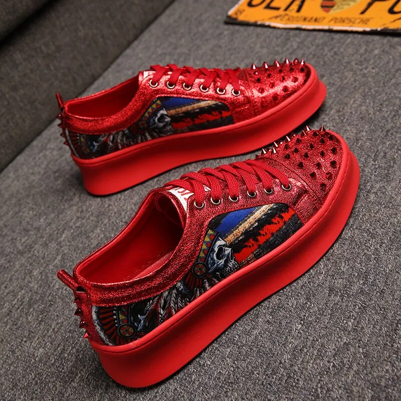 Men's Casual Printed Sneakers With Rivets