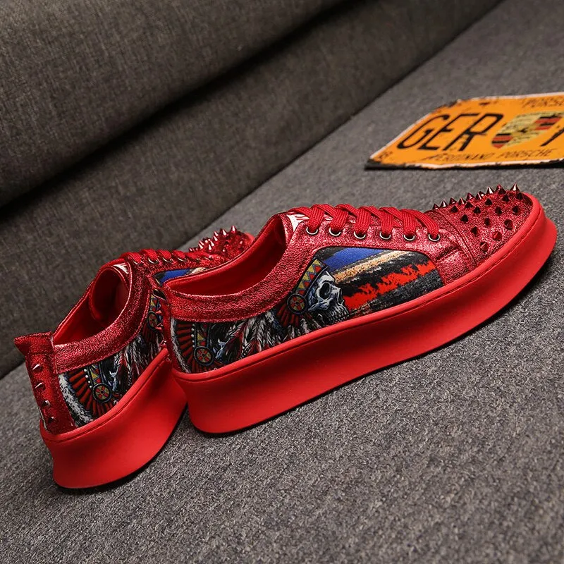 Men's Casual Printed Sneakers With Rivets