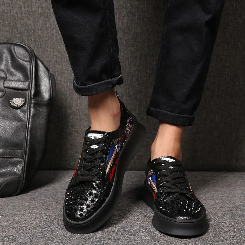 Men's Casual Printed Sneakers With Rivets