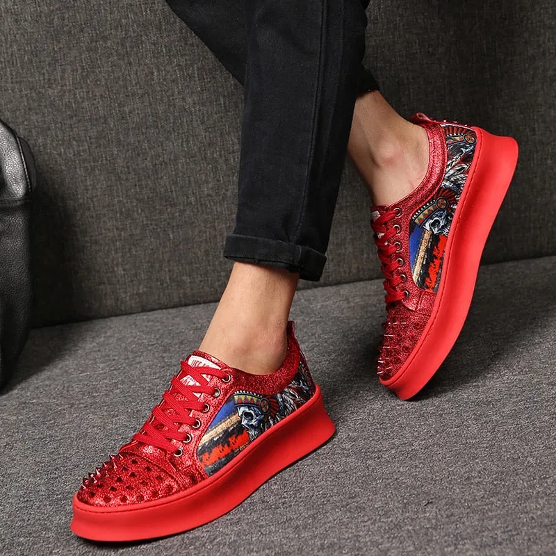 Men's Casual Printed Sneakers With Rivets