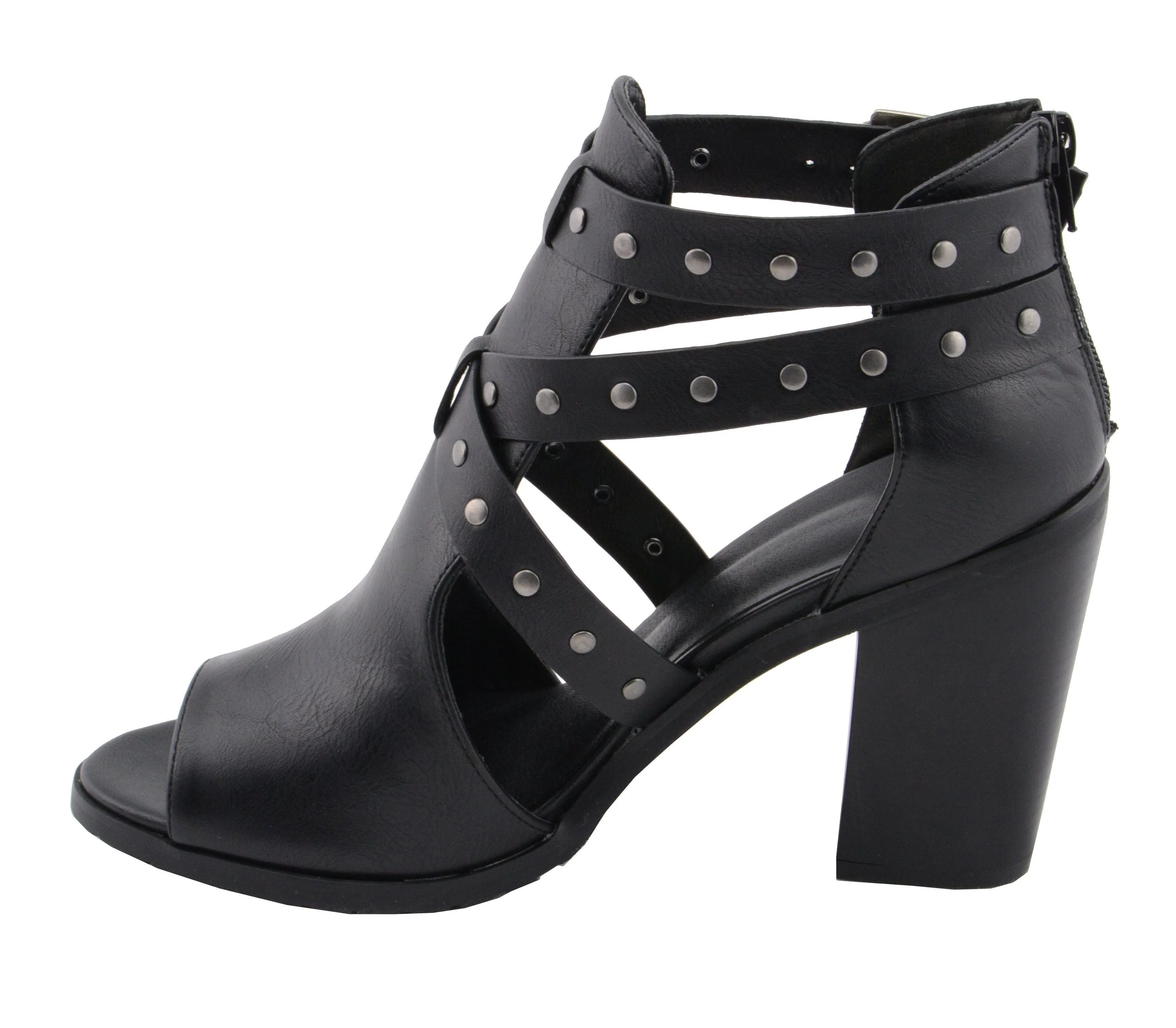 Milwaukee Leather MBL9454 Women's Black Studded Strap Fashion Casual Sandal with Platform Heel