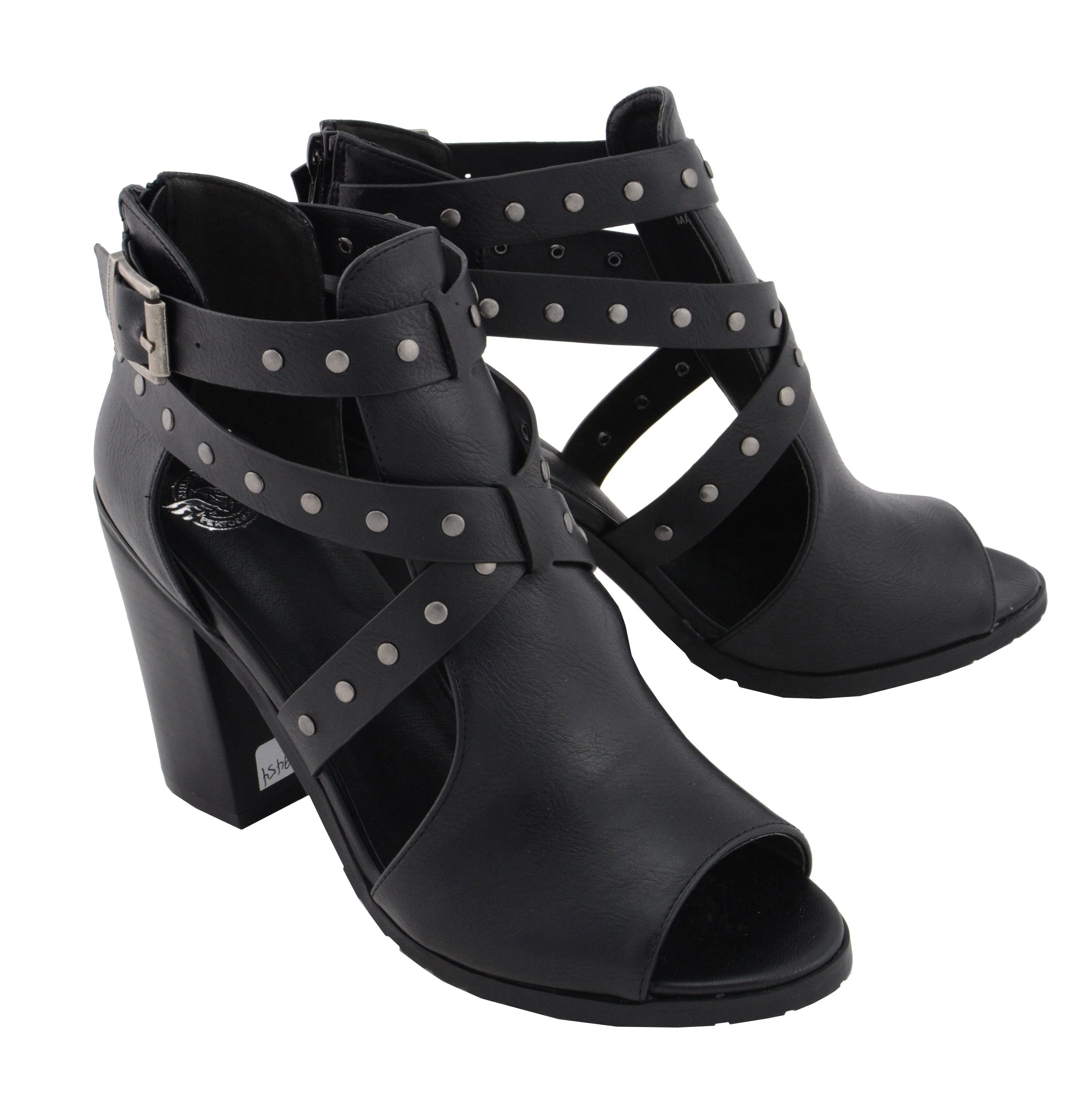 Milwaukee Leather MBL9454 Women's Black Studded Strap Fashion Casual Sandal with Platform Heel