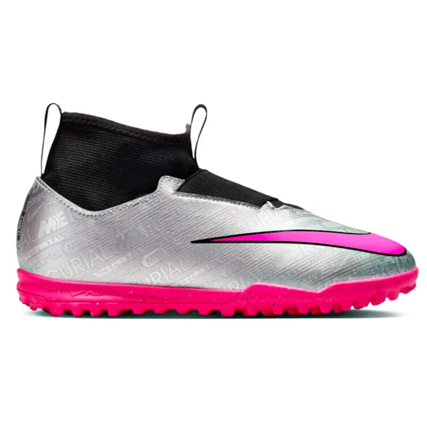 Nike Jr. Zoom Superfly 9 Academy XXV Turf Soccer Shoes (Metallic Silver/Hyper Pink)