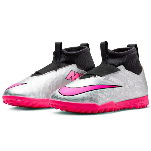 Nike Jr. Zoom Superfly 9 Academy XXV Turf Soccer Shoes (Metallic Silver/Hyper Pink)