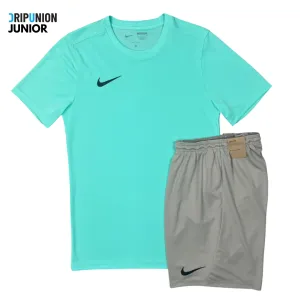 Nike Junior Dri-Fit Tshirt / Shorts Set - Hyper Turquoise / Grey