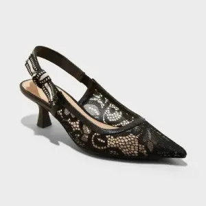 Open Box - Women's Milan Slingback Kitten Pumps - A New Day Black 9