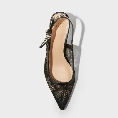 Open Box - Women's Milan Slingback Kitten Pumps - A New Day Black 9