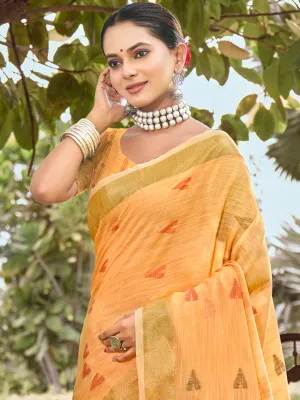 Orange Cotton Woven Work Party Wear Saree - Sangam Prints