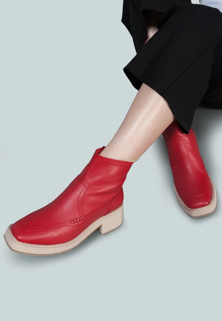 OXMAN Zip-up Red Ankle Boot