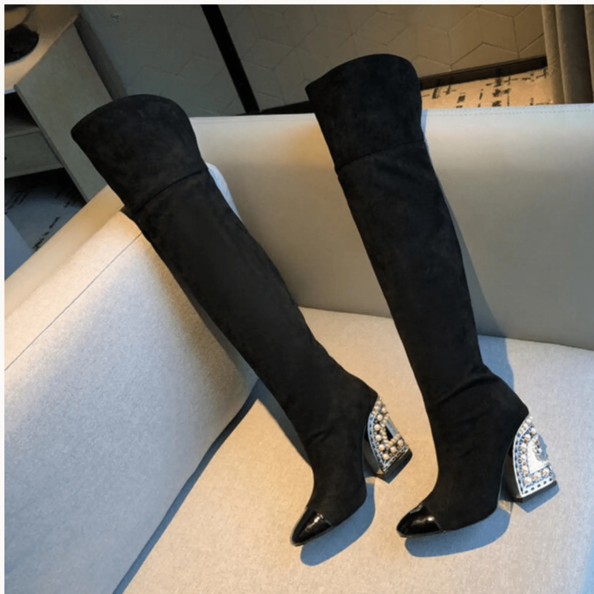 Pre Order:  Bejeweled Wedge Heel High Boots