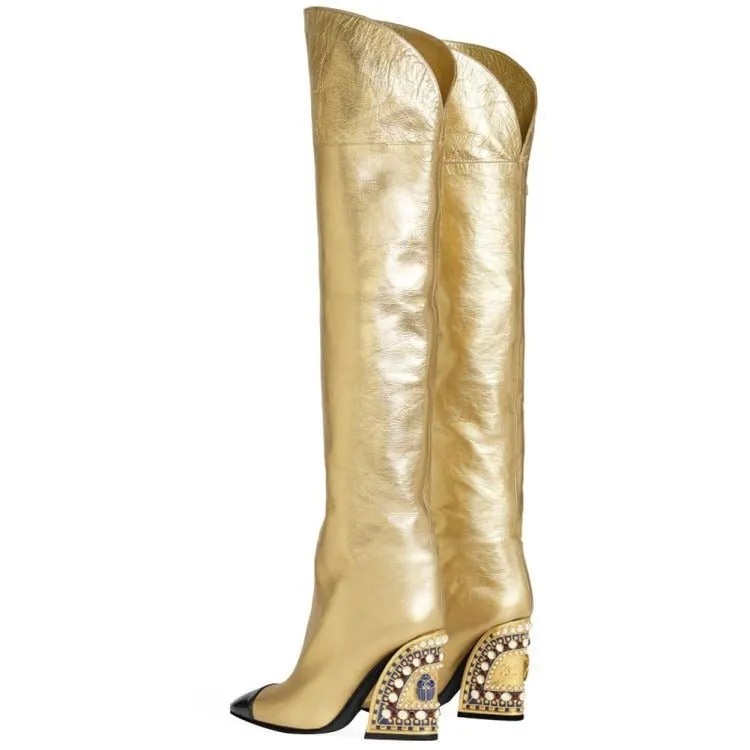 Pre Order:  Bejeweled Wedge Heel High Boots