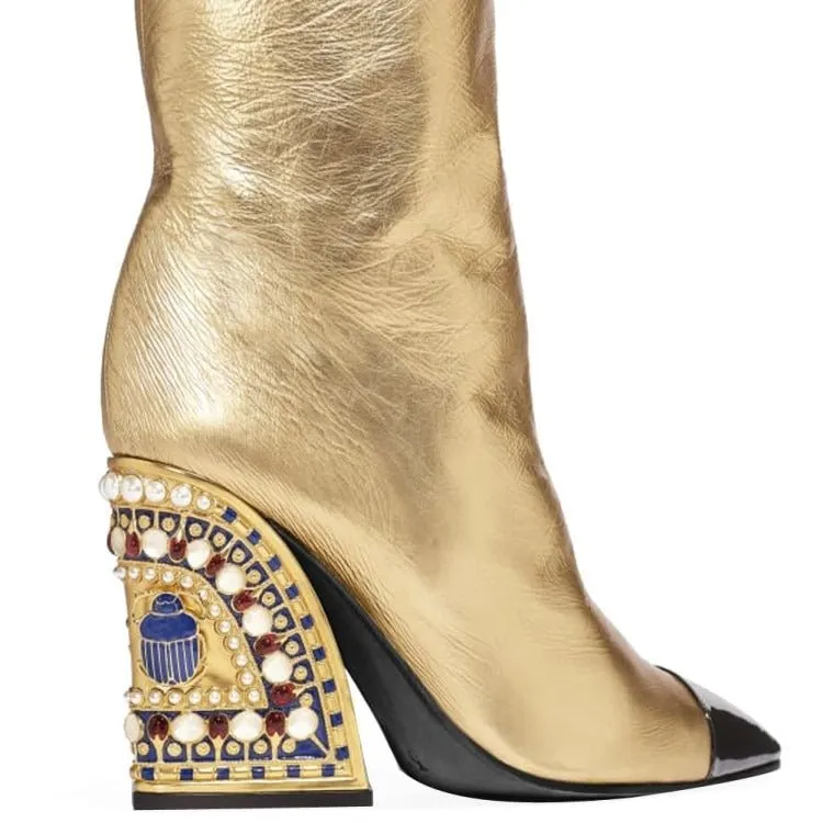 Pre Order:  Bejeweled Wedge Heel High Boots