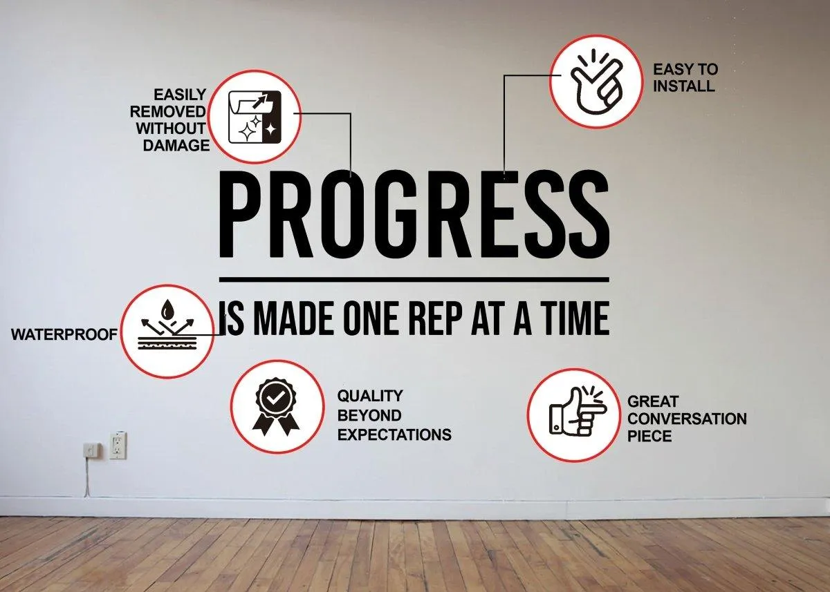 Progressive Rep by Rep Fitness Motivation Wall Sticker: Inspirational Gym Decal