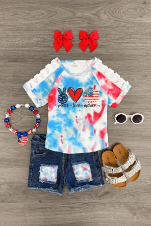 "Peace, Love, Merica" Tie Dye Distressed Short Set