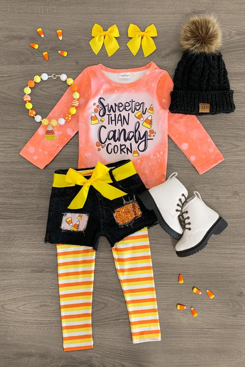 "Sweeter Than Candy Corn" Denim Short & Legging Set