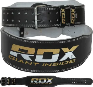 RDX Weight Lifting Belt Gym Fitness, Cowhide Leather, 4” Padded Lumbar Back Support, 10 Adjustable Holes, Powerlifting Bodybuilding Deadlifts Squats Exercise Workout, Strength Training Equipment