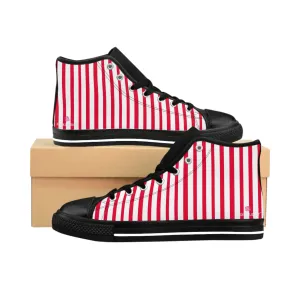 Red White Striped Men's Sneakers, Modern Stripes Men's Designer Tennis Running Shoes (US Size: 6-14)